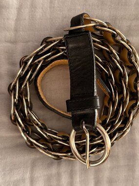 Berge Genuine Leather Black Belt with Silver Loops - Size Large (42" Long)